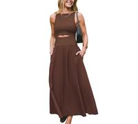 CUPSHE Damen Sommerkleid Rundhals Ärmellos Cutout Strandkleid A-Linie Elegant Freizeitkleider Maxi Dress Braun S