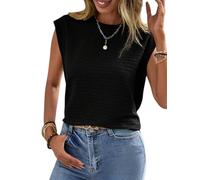 CUPSHE Damen Tops, Jersey, Basic, ärmellos, Rundhalsausschnitt, strukturierter Stoff, leicht, kastig, lässig, Bluse, Schwarz, M