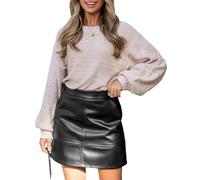 CUPSHE Kunstleder Minirock mit Taschen, Damen High-Waist Lederrock, Modischer und Edgy Minirock, Schwarz,XL