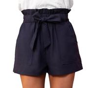 CUPSHE Shorts Damen Hohe Taille Elegant Paperbag Sommer Shorts Lockerer Schnitt mit Taschen Lässiger Stil Marineblau S
