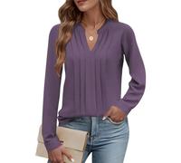 Cuptacc Bluse Damen V-Ausschnitt Tunika Damen Herbst Elegant Langarm Festliche Blusen Lässige Blusenshirt Lila, Mittel M 38-40