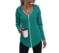 Cuptacc Hoodie Damen Reißverschlusskragen Fitness Kapuzenpullover 2025 Herbst Mode Design Damen Sweatshirt with Pocket Dunkles See Grün M