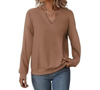 Cuptacc Langarmshirt Damen Herbst Pullover Warm Kuschelig Top Braun M