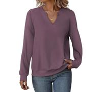 Cuptacc Langarmshirt Damen Oberteile Elegant Pullover Damen Tshirt Pflegeleicht Herbst V-Ausschnitt Lila Mittel M 38-40