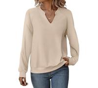 Cuptacc Langarmshirt Damen Pullover Damen Oberteile Herbst 2025 Mode V-Ausschnitt Warm Kuschelig Top Aprikose Mittel M 38-40