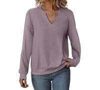 Cuptacc Oberteile Damen Pullover Damen Herbst Basic Langarmshirt V-Ausschnitt Alltagskleidung Dehnbar TaroLila Mittel M 38-40