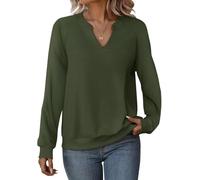 Cuptacc Oberteile Damen Pullover Herbst Langarmshirt V-Kragen Armeegrün M