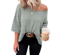 Cuptacc Oversize Shirt Damen 3/4 Ärmel Herbst Tunika Tops Mode Elegant Off Shoulder Kurz Oberteil Damen Grau Klein S 34-36