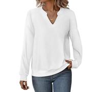 Cuptacc Pullover Damen Langarmshirt Damen V-Ausschnitt Oberteile Elegant Herbst Winter Lässig Top Weiß Klein S 34-36