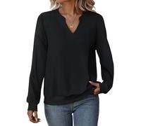 Cuptacc Pullover Damen Langarmshirt Oberteile V-Ausschnitt Shirt Schwarz M