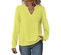 Cuptacc Pullover Damen Oberteile Elegant Basic Langarmshirt Damen Lange Ärmel V-Ausschnitt Lässig Top Hellgelb Klein S 34-36