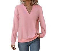 Cuptacc Pullover Damen Winter Sweatshirt Damen Ohne Kapuze V-Ausschnitt Täglich Kleidung Klimafreundlich Top Rosa Mittel M 38-40