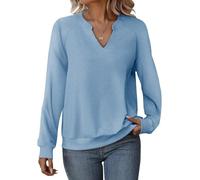 Cuptacc Pullover Für Damen Oberteile Elegant Basic Langarmshirt Damen V-Ausschnitt Tshirt Minimalistisch Blau Mittel M 38-40