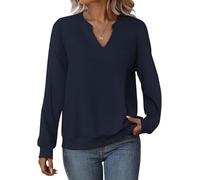 Cuptacc Pullover Für Damen Oberteile Elegant Basic Langarmshirt Damen V-Ausschnitt Tshirt Minimalistisch Dunkelblau Mittel M 38-40