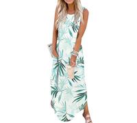 Cuptacc Sommerkleid Damen Lang Ärmellos Blumenmuster Strandkleid Maxikleid mit Taschen Elegante