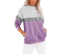 Cuptacc Sweatshirt Damen Pullover Herbst Farbblock Langarmshirt Damen Oberteile Sexy Rundhals Locker Tops Lila Mittel M 38-40