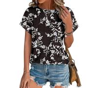 Cuptacc T Shirt Damen Shirt Elegant Lochstickerei Tunika Damen Sommer Dolman Ärmel Lässige Oberteil Schwarze Blätter Klein S 34-36