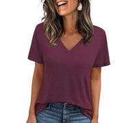 Cuptacc Top Damen Sommer T-Shirts Für Damen V-Ausschnitt Kurzarm Slim Fit Oberteile Violett Mittel M 38-40