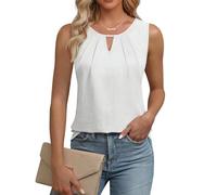 Cuptacc Tops für Damen Ärmellos Oberteile Sommer Tanktops Schlüsselloch V-Ausschnitt Blusentop Sexy Top Weiß, XS 30-32