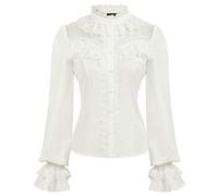 CURLBIUTY Damen Renaissance Oberteile Vintage Mittelalter Gothic Hemden Rüschenkragen Viktorianische Bluse Weiß XXL