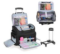 CURMIO Lehrer Trolley, Lehrertasche mit Rollen für Damen, Schwarz | Erweiterbarer Aktenordner Fach, Laptoptasche für 15,6” Laptop, für Lehrerbedarf/ Werkzeuge/ Bürobedarf/ Kunsthandwerk