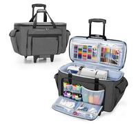 CURMIO Nähmaschinentasche mit Abnehmbarem Trolley, Rollende Stickmaschine Tasche mit Bodenträgerplatte für Näh- und Stickmaschine, Grau