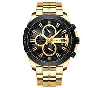 CURREN Business-Herren-Armbanduhr, Luxusmarke, Edelstahl, Chronograph, Armee, Militär, Quarzuhren, Relogio, Masculino, Goldfarben / Schwarz, Chronograph, Quarzuhr