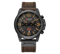 CURREN Chronograph Mode Trend Multifunktions Wasserdichte Quarzuhr Lederband Militär Uhr, Kaffee, Luxus