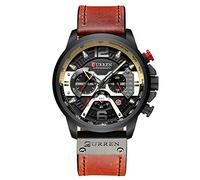 Curren Herren-Armbanduhr, analog, Quarz, Kalender, modisch, wasserdicht, Lederband, rot, Chronograph, Quarz-Uhrwerk