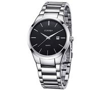CURREN Herren-Armbanduhr, klassisch, schwarz/silberfarben, Stahlband, Quarz, analog, Armbanduhr mit Datum für Mann (Silber Schwarz)