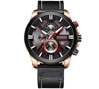 CURREN Herren-Armbanduhr, luxuriös, Chronograph, großes Zifferblatt, Leder, wasserdicht, Sport, Armee, Militär (Roségold, Schwarz), Chronograph, Quarz-Uhrwerk