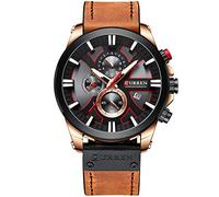 Curren Herren-Armbanduhr, luxuriös, Chronograph, großes Zifferblatt, Leder, wasserdicht, Sport, Armee, Militär (Roségold, Braun)