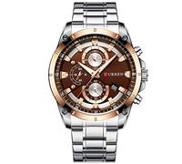 Curren Herren Armbanduhr Mehrere Zeitzonen Datumsanzeige Stahl Business Quarzuhr Braun 8360, silber, 48, Armband