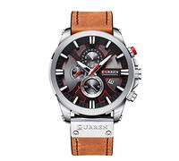 Curren Herren-Armbanduhr mit drei Unterzifferblättern, Datumsanzeige, Lederband, lässig, analog, Quarz, Orange 8346