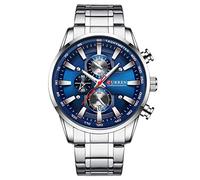 Curren Herren-Armbanduhr mit mehreren Zeitzonen, Datumsanzeige, blaues Gehäuse, Edelstahl, silberfarben, Sportuhr 8351