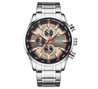 Curren Herren-Armbanduhr mit mehreren Zeitzonen, Datumsanzeige, braunes Gehäuse, Edelstahl, silberfarben, Sportuhr 8351