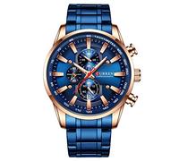 Curren Herren-Armbanduhr mit mehreren Zeitzonen, Datumsanzeige, Edelstahl, silberfarben, Sportuhr, Blau 8351