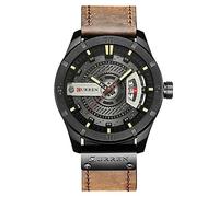 Curren Herren-Armbanduhr mit Quarz-Analog, Militär, Sport, schwarzes Lederband, 8301, Schwarz / Braun, Militär