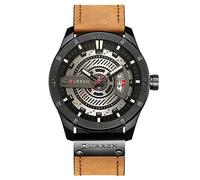 Curren Herren-Armbanduhr mit Quarz-Analog, Militär, Sport, schwarzes Lederband, 8301, Schwarz / Grau, Armband