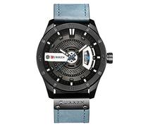 CURREN Herren-Armbanduhr, Quarz, analog, Militär-Sport, schwarzes Armband, Lederband 8301, schwarzblau, Riemen