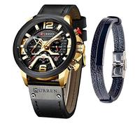 CURREN Herren-Armbanduhr, Quarz, Leder, Chronograph, Armbanduhr und modisches Armband, analoge Uhren für Herren, luxuriöse Armbanduhr, Geschenke für Vater, Freund, Gold, Quarzuhr, Chronograph