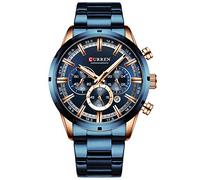 CURREN Herren-Armbanduhr Sport Quarz Chronograph Armbanduhr mit Leuchtzeigern Mode Edelstahl Uhr Datum, roségold blau, Chronograph, Quarz-Uhrwerk