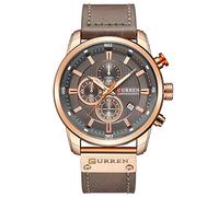 CURREN Herren-Armbanduhr, wasserdicht, Sport, Chronograph, Militär, Multifunktion, Leder, Quarz-Armbanduhr (goldgrau), Chronograph, Quarz-Uhrwerk