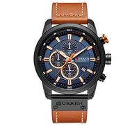 CURREN Herren-Armbanduhr, wasserdicht, Sport, Chronograph, Militär, Multifunktion, Leder, Quarz-Armbanduhr (Schwarz / Blau), Schwarz, Chronograph, Quarz-Uhrwerk