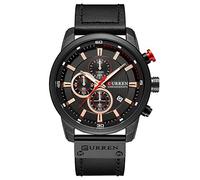 CURREN Herren-Armbanduhr, wasserdicht, Sport, Chronograph, Militär, multifunktional, Leder, Quarz-Armbanduhr (schwarz / schwarz), Schwarz Schwarz, Chronograph, Quarz-Uhrwerk