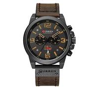 Curren Herren Luxus-Armbanduhr, Militär-Stil, Chronograph, wasserdicht, mit braunem Lederarmband, Quarzwerk, mit Chronograph, Herren, Braun (Kaffeefarben)