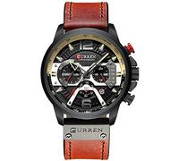 CURREN Herren Uhren,Multifunktionale Militär Sport Armbanduhr Casual wasserdicht Herrenuhr Chronograph Quarzuhr mit Lederarmband (Hellbraun)