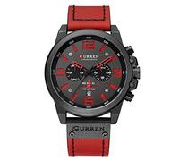 CURREN Herrenuhren, Militär-Uhren für Herren, Lederarmband, analog, Quarz, Chronograph, Datumsanzeige, Sportuhr für Herren, Rot/Ausflug, einfarbig (Getaway Solids), Chronograph, Quarz-Uhrwerk