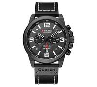 CURREN Luxus-Marke Herren Militär Stoppuhr Wasserdicht Leder Chronograph Armbanduhr Herren Mode Quarz Armbanduhr (Schwarz), Schwarz, Quarzuhr, Chronograph