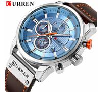 CURREN Men's Dark Brown Chronograph Quartz Watch Waterproof Leather Strap Sports...